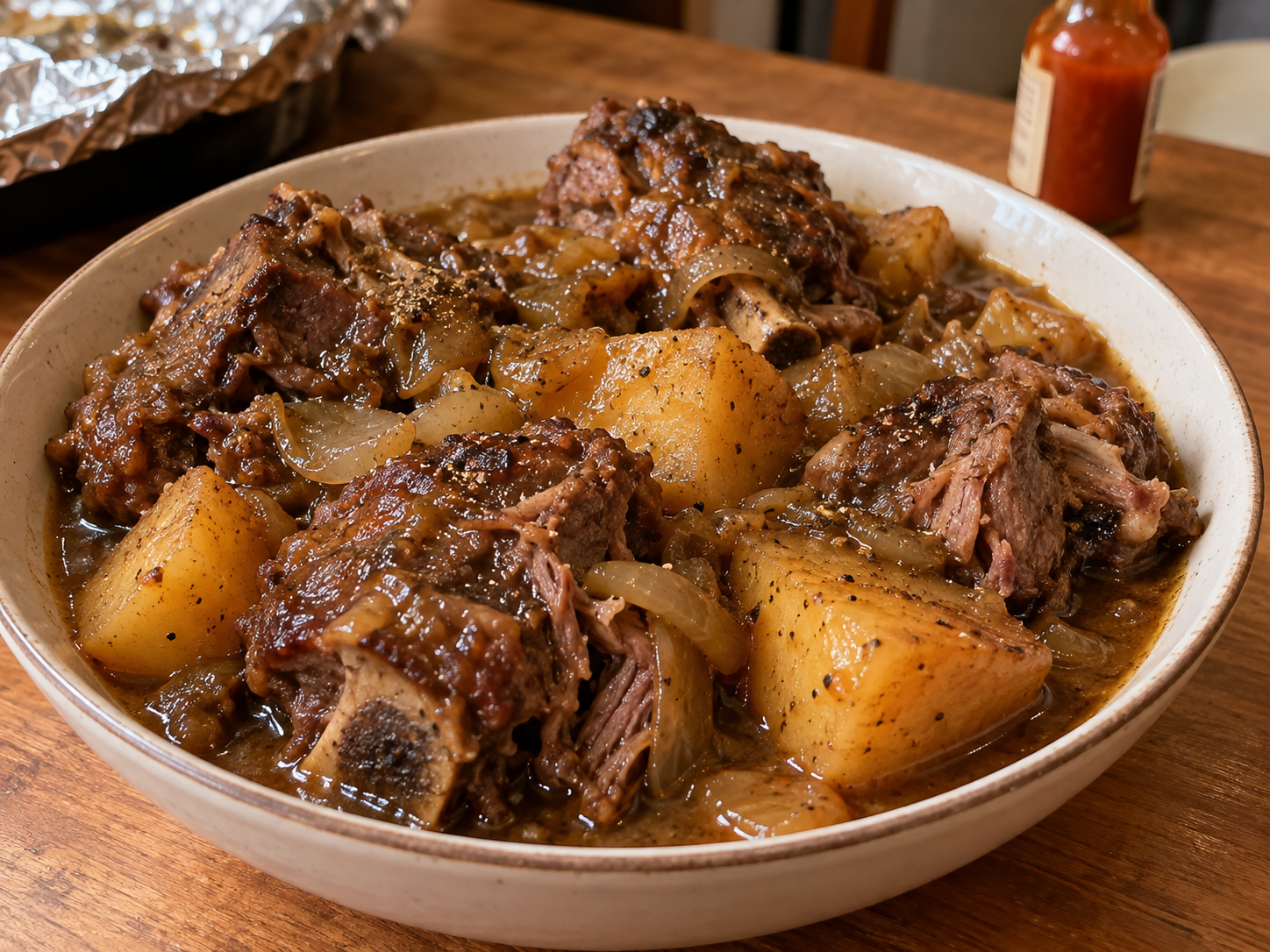 Family gathered around a table with a home-cooked meal