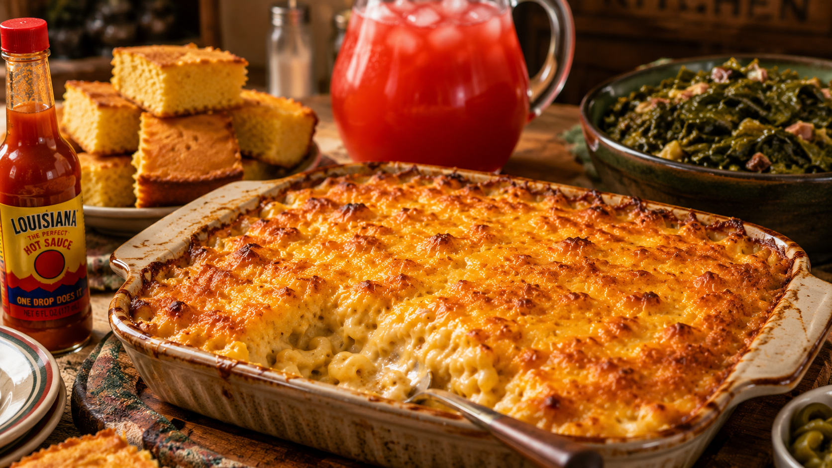 Golden baked macaroni and cheese fresh from the oven